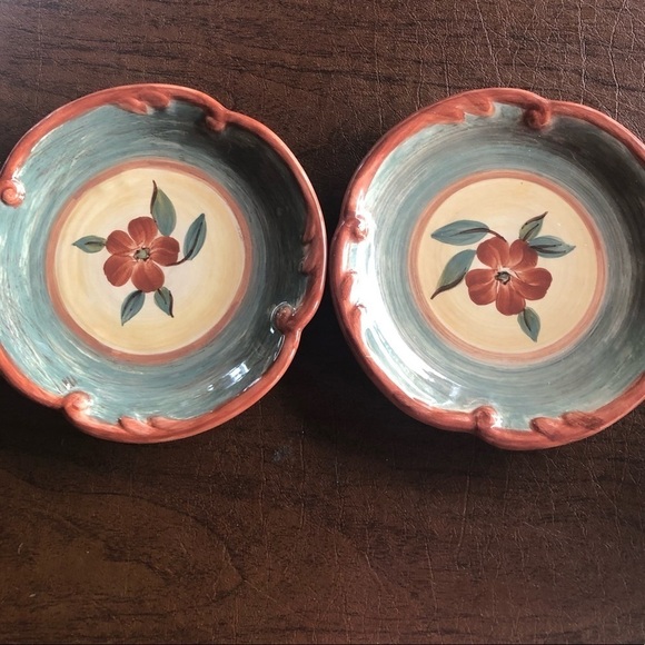 Two pottery small trinket dishes/ beautiful floral and colors/ sold as a set - Picture 2 of 5